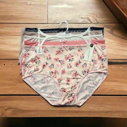 LAURA ASHLEY Women 5-Pair Brief Panty Floral Multi~Polyester~Style LS9271~ Sz 2X