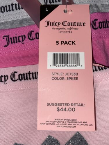 Juicy Couture~Women Boyshort Underwear Panties Cotton Blend 5-Pair JC7530~WOW~L