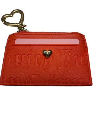Juicy Couture Deboss Orange Red Pile On Card Case~Key Chain~Coin Wallet~CUTE!!!