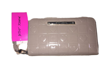 Betsey Johnson Zip Around Wristlet Wallet - STONE - Heart Design Patent NWT