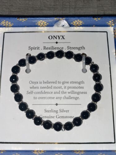 BLACK ÓNYX GENUINE GEMSTONE BRACELET SHIVAM .925 STERLING SILVER &  NIB