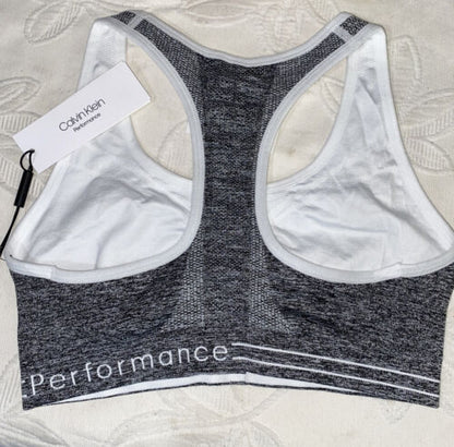 Calvin Klein Sports Bra- Heather Gray &White Size Medium PFYT1051 SUPER CUTE!