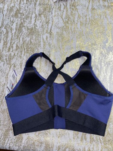 LAYER 8 MAXIMUM SUPPORT SIZE SMALL SPORT BRA FITTED BLUE/BLACK Front Zipper-NEW