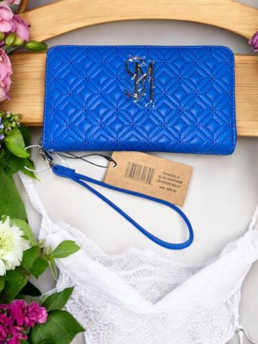STEVE MADDEN WALLET WRISTLET BLUE SAPPHIRE BANGELO SMOOTH TEXTURED SILVER ZIPPER
