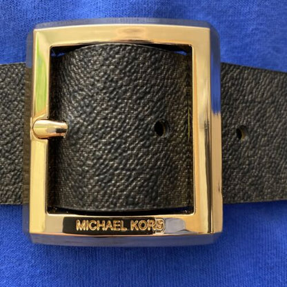 MICHAEL KORS BELT BLACK MK LOGO RECTANGLE GOLD BUCKLE REALLY NICE!!!