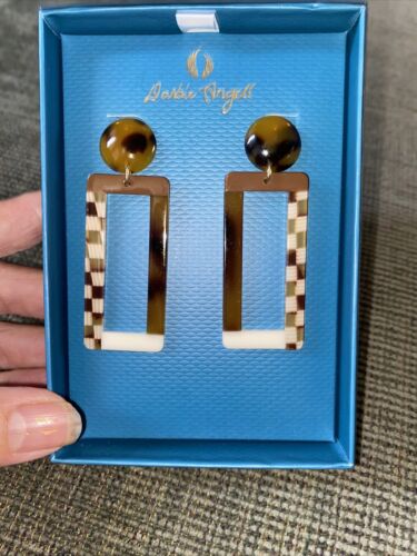 DARBIE ANGELL Rectangular￼ Hoops -Mother Of Pearl Fashion Designer NIB ~ UNIQUE