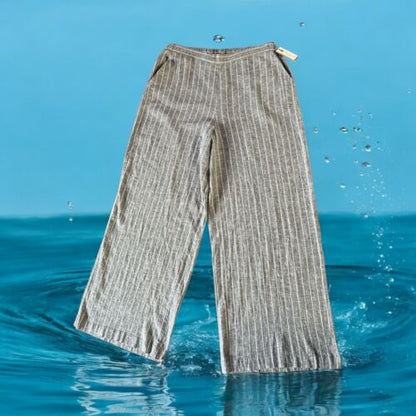 Cable & Gauge Studio Ladies Striped Linen-Blend Wide-Leg Pants Large Boho 🏖️