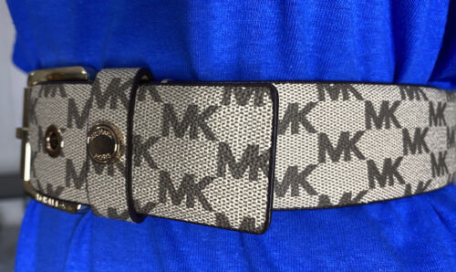 MICHAEL KORS BELT BEIGE  WITH MK LOGO WITH RIVET BELT LOOP GOLD BUCKLE  EYELETS