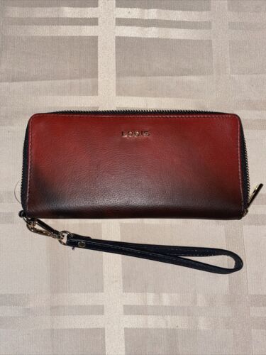 LODIS Red RFID Card Case Window ID~ Red & Black Ombre~ Leather Wallet~ UNIQUE!