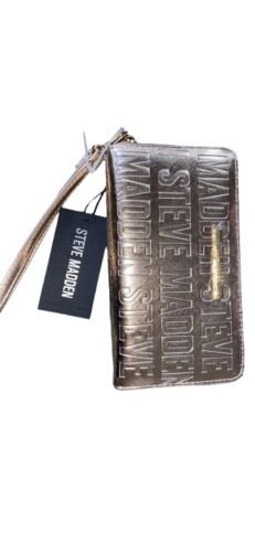 STEVE MADDEN WALLET WRISTLET METALIC ROSE GOLD STAMPED LOGO ~VERY CLASSY!!