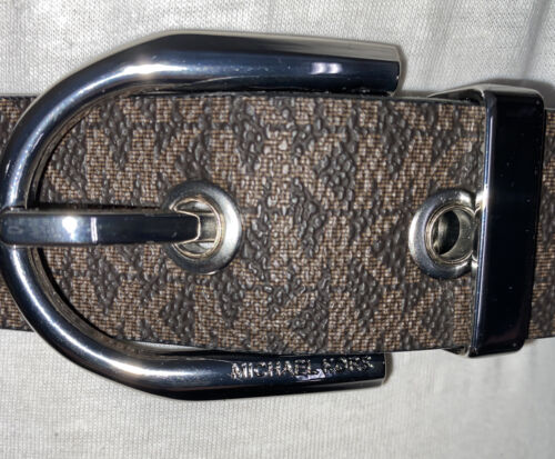 MICHAEL KORS BELT BLACK/BROWN REVERSIBLE MINI MK LOGO WITH SILVER BUCKLE