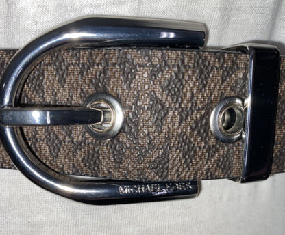MICHAEL KORS BELT BLACK/BROWN REVERSIBLE MINI MK LOGO WITH SILVER BUCKLE