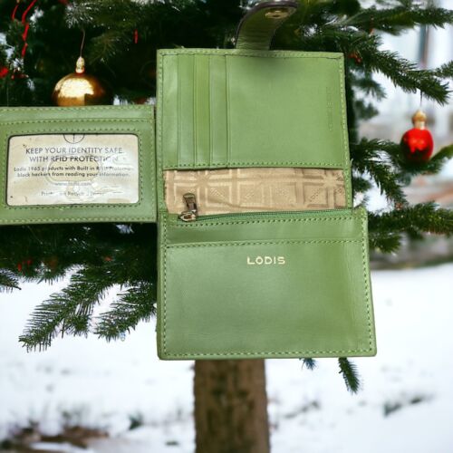 LODIS Coin Purse Bifold Card Wallet Green Genuine Leather-ABSOLUTELY BEAUTIFUL!