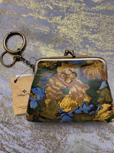 Patricia Nash Leather WILDFLOWER Coin Purse Key Chain Rings- NEW-SUPER CUTE!!!