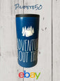 RAE DUNN New “ADVENTURE IS OUT THERE” Slim-Can Cooler Stainless Steel 12oz BLUE