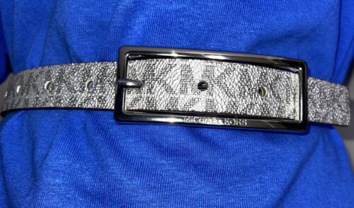 Michael Kors belt glittery Silver MK logo Silver rectangle buckle "Skinny" S