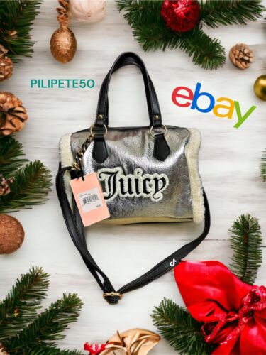 Juicy Couture Silver Shear Genius Satchel XBDY Sherpa Handbag Purse~VIRAL TIKTOK