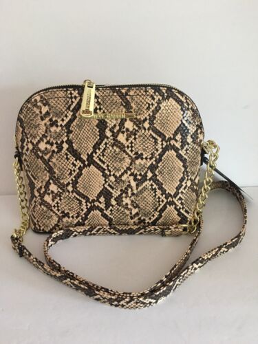 STEVE MADDEN HANDBAG BMAGGIE NATURAL BROWN /BEIGE PRINT-DOME GOLD-HARDWARE