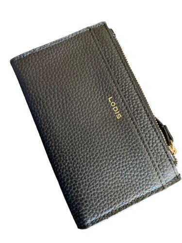 LODIS Coin Purse Bifold Card Wallet BLACK Genuine Leather-ABSOLUTELY BEAUTIFUL!
