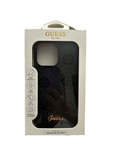 GUESS iPhone 15 Pro Max Phone  Case Black Saffiano~Slim Profile~Drop Protection