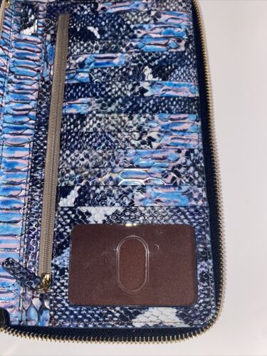 BRAHMIN Skyler Marine Seville Blue Python Embossed Leather Wristlet/Wallet NEW