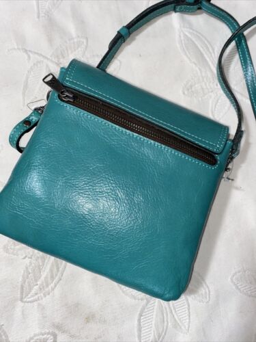 Patricia Nash Bag Distress Vin. Leather Aqua Crossbody Bag Purse NEW