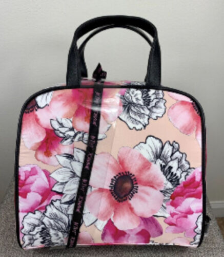 Betsey Johnson 3 Pieces Cosmetic Case Zip Around Blush Background Floral Bag NWT