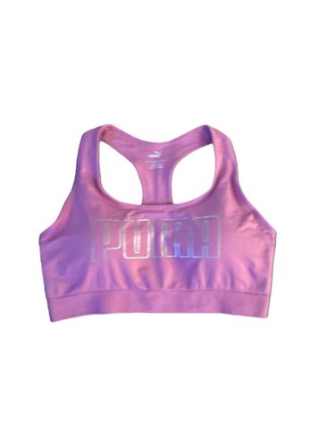 Puma~Athletic Sports Seamless Bra~Size L~Pink & Silver Logo~Removable Pads~NWT