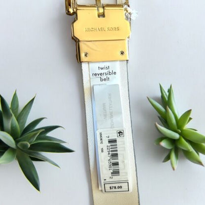 Michael Kors Belt ReversibleVanilla & White Small MK Logo Gold Buckle ALL SIZES