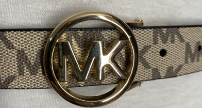 MICHAEL KORS BELT REVERSIBLE BLACK/MK LOGO TAN GOLD MK LOGO BUCKLE SKINNY
