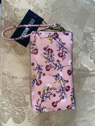 STEVE MADDEN WALLET WRISTLET FLORAL BLUSH ORGANIZER Gold Zipper SO PRETTY!