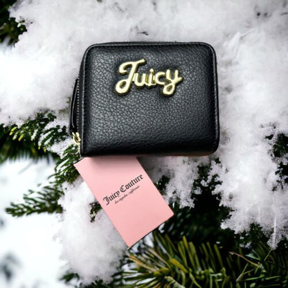 JUICY COUTURE  BLACK OUR LIPS ARE SEALED COIN PURSE ZIP AROUND WALLET UNIQUE!!