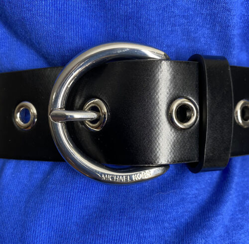 MICHAEL KORS BELT BLACK WITH SILVER EYELETS AND SILVER BUCKLE
