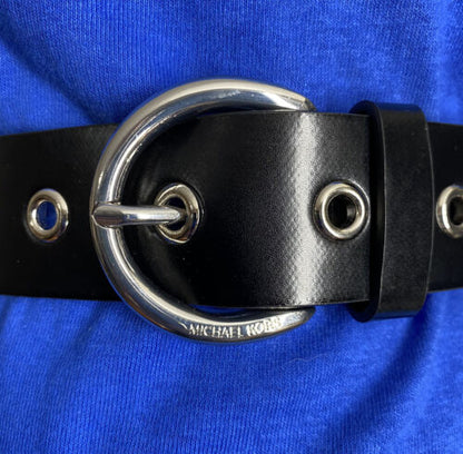 MICHAEL KORS BELT BLACK WITH SILVER EYELETS AND SILVER BUCKLE