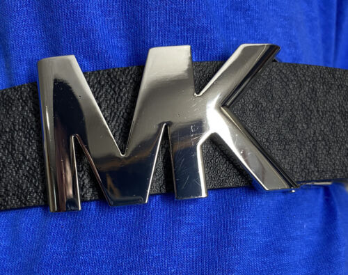MICHAEL KORS BELT REVERSIBLE BLACK MK LOGO TO SOLID BROWN MK SILVER BUCKLE NICE!