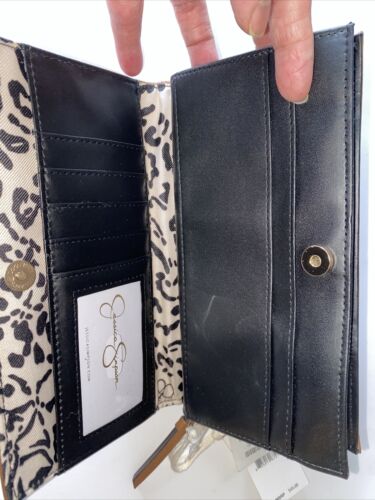 Jessica Simpson Vienna Bifold Wristlet Wallet Shearling Sherpa Almond Brown