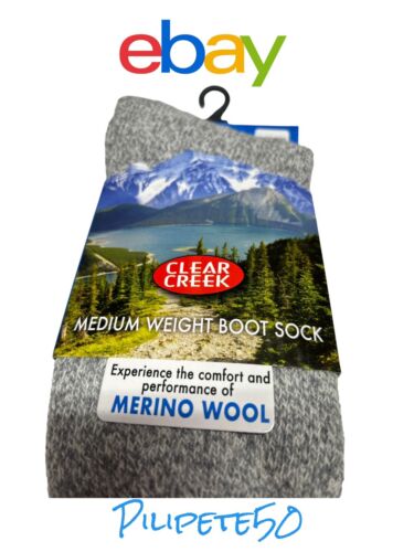 Merino Wool Clear Creek Medium Weight Boot Sock Shoe Size 6-12 Heather Gray~WARM