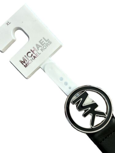 MICHAEL KORS BELT BLACK ROUND MK LOGO SILVER & BLACK BUCKLE~556361C~MSRP $68~ XL