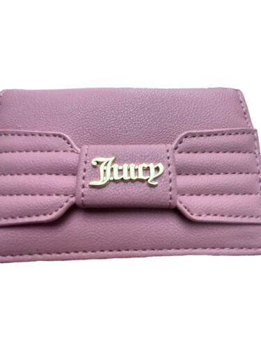 Juicy Couture Bifold Wallet Gold Logo Pretty Bow Flap Card Case w/ Key Ring~CUTE