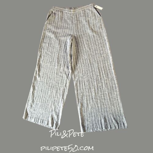 Cable & Gauge Studio Ladies Striped Linen-Blend Wide-Leg Pants Large Boho 🏖️