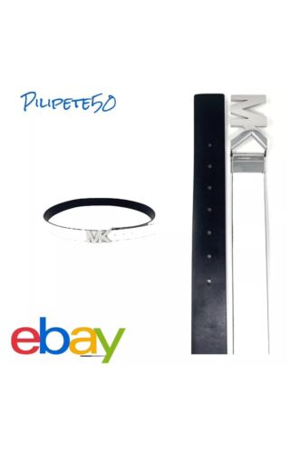 Michael Kors Belt~Saffiano Leather RV. Black/White~MK Plaque Buckle~ALL SIZES