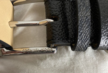 MICHAEL KORS BELT BLACK WITH MINI PRINTED MK LOGO TRIPLE BELT LOOP WITH STUDS