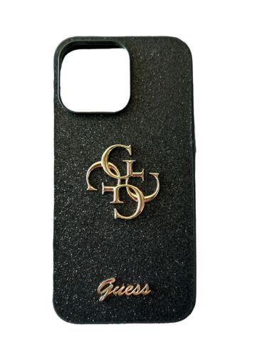 Guess Slim Profile~Protective Case iPhone 13 & 14 ProMax~Black Glitter REAR FIND