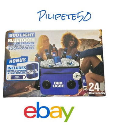 Bud Light Rechargeable Bluetooth Speaker Cooler With  2 Can Coolers + Can opener