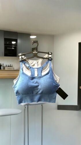 90 Degree By Reflex Seamless Noha Sports Bra~Blue & Gray~Set of 2~Sze LARGE