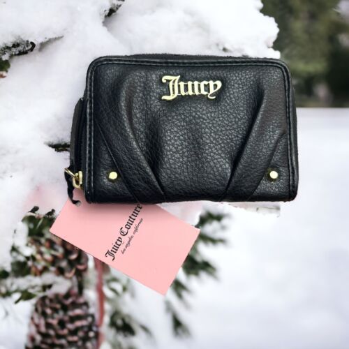 JUICY COUTURE BLACK PLEATS PLEASE SMALL Z/A WALLET-GOLD LOGO & STUDS -UNIQUE!!