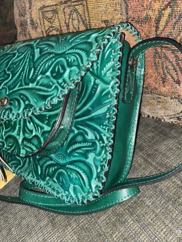 PATRICIA NASH Beaumont Tooled Crossbody P431244 Burnished Soft Green Leather NEW