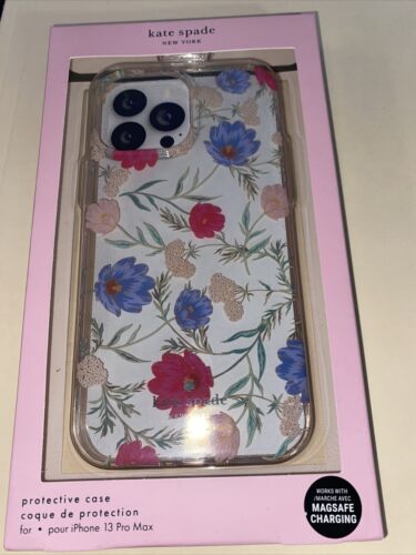 Kate Spade Blue, Yellow, Dark Rose Flowers &Foliage iPhone 13 Pro Max 6.7 Screen
