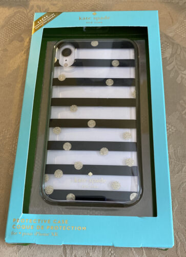 Kate Spade Phone Case Black Stripes+Glitter Dots iPhone XR NIB