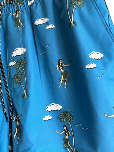 Hurley Swim Trunks Mens Size Small Hula Girl Hawaiian Dancer~Blue Multicolor~NEW